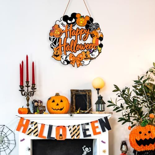 Halloween Mouse Wreath Door Decorations Pumpkin Ghost Wooden Hanging Sign