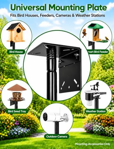Bird Feeder Pole, 76Inch Heavy Duty Stand with 1-Inch Diameter, Outdoor Bird House Pole Mount for Hanging Feeders (Black, with Squirrel Baffle) (76in-Pole)