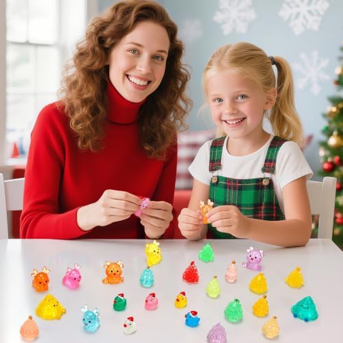 JUNEBRUSHS 50 Pcs Luminous Christmas Mini Resin Figurines