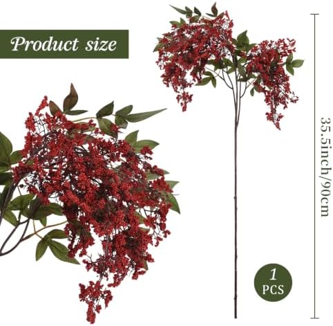 1 Pcs Artificial Berry Stem 36" Realistic Flowers Picks Branches Faux Stem Spray DIY for Holiday Seasonal Farmhouse Mantel DIY Home Decorations (Burgundy)