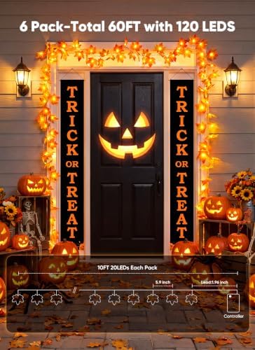 Brightown 6 Pack Fall Decorations for Home Maple Leaf Garland with Lights