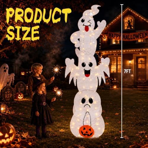 3 Pack 7FT Giant Halloween Decorations Outdoor Light Up Ghost Decor