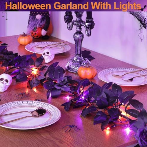 Timer - 6 Ft Halloween Garland with Lights and Black Roses Halloween Decor