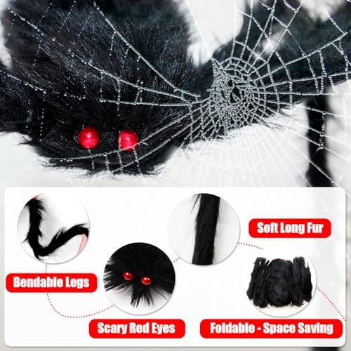 3 Packs Halloween Giant Spider Decorations Outdoor Indoor (59", 49", 35")