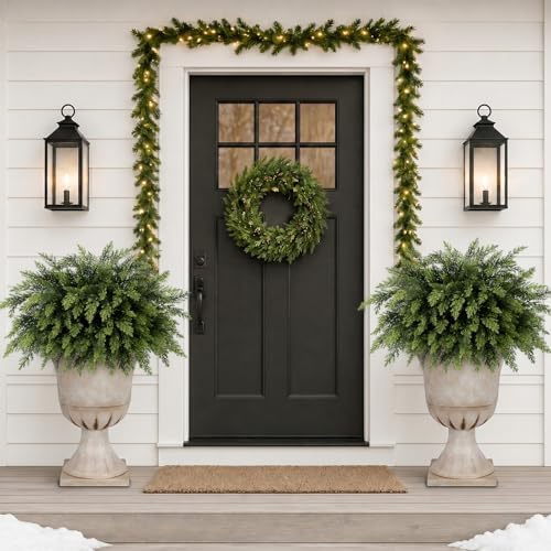 N&T NIETING 16 Pcs Real Touch Christmas Norfolk Pine Stems,18 Inches Artificial Pine Branches Fake Greenery Plants Stem Pine Picks for Vase Filler DIY Garland Wreath Xmas Indoor Outdoor Decorations