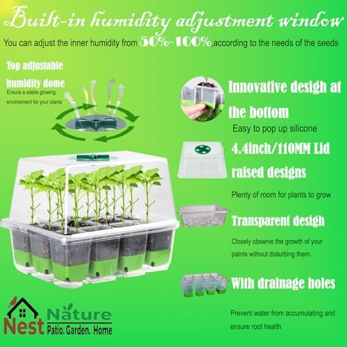 NestNature 5-Pack Seed Starter Tray Set|60-Cell Flexible Germination Trays