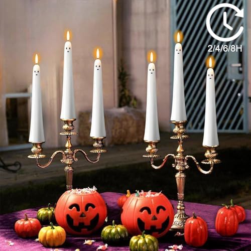 Wondise Halloween Ghost Flameless Taper Candles with Remote & Timer
