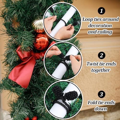 Shappy 24 Pieces Christmas Garland Ties for Banister Reusable, Black
