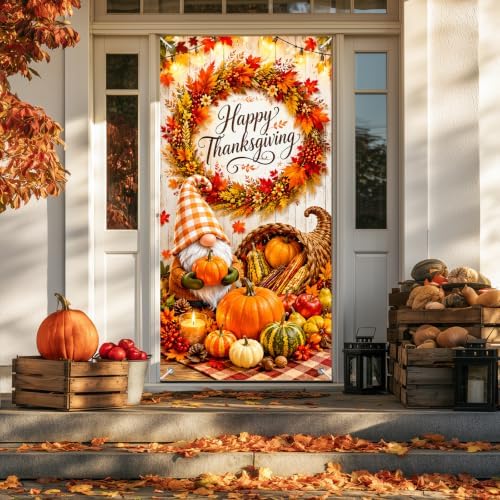 BlissYard Happy Thanksgiving Gnome Door Cover 35 x 71 Inch