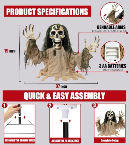 Halloween Animatronic Zombie Groundbreaker Outdoor Decor with Red Eyes