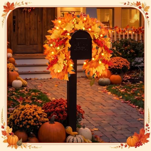 Yinder Fall Mailbox Swag Decor for Outdoor Maple Leaf Wreath with Lights