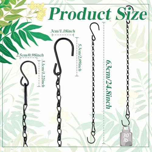 Benvo Hanging Plant Chains Flower Pot Hangers with Clips and Hooks 3 Point Replacement Chain Holders for Baskets Bird Feeders Planters and Other Ornaments (24.8 inch Long)