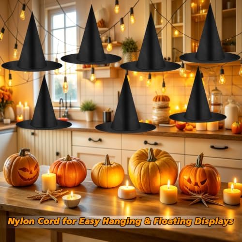 Legigo 12 PCS Halloween Decorations Witch Hat- Hanging Witch Hats with Rope