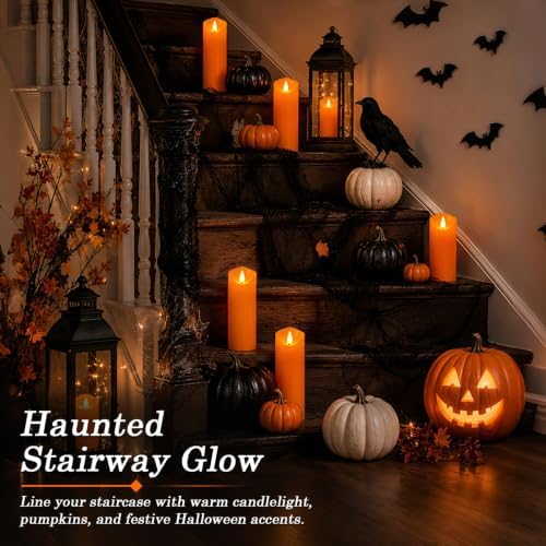 Homemory Orange Halloween Flameless Candles, Remote Timer, 9 Pack