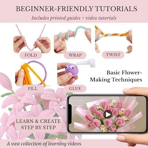 Pipe Cleaner Flower Kit, 700 PCS Chenille Stems in 7 Colors, Tools Included