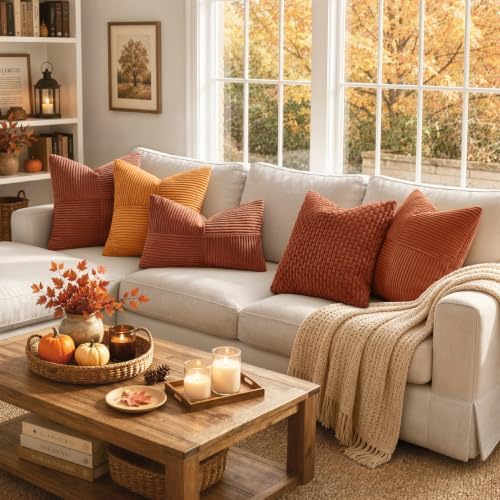 MIULEE Fall Rust Decorative Lumbar Throw Pillow Covers 12x20 Inch 2 Pack