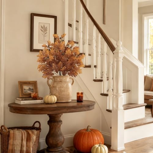 21.6" Faux Oak Leaf Branches with Acorns, 2Pcs Fall Stems for Vase, Brown