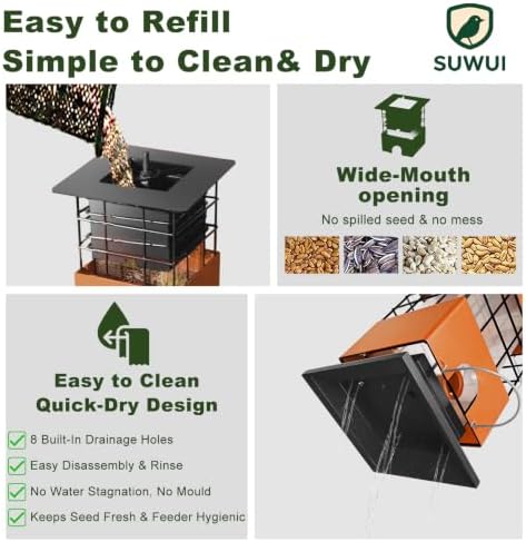 Squirrel Proof Bird Feeder, 3.5Lb Capacity Metal Bird Feeders for Outdoors Hanging, All-Weather Weight Activated Tube BirdFeeder with 4 Ports for Outside,Pigeon Resistant,Easy to Clean & Refill(Brown)
