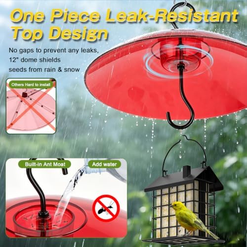 Gtongoko Bird Feeder Cover Dome 12" Red Bird Feeder Rain Guard 1 Pack
