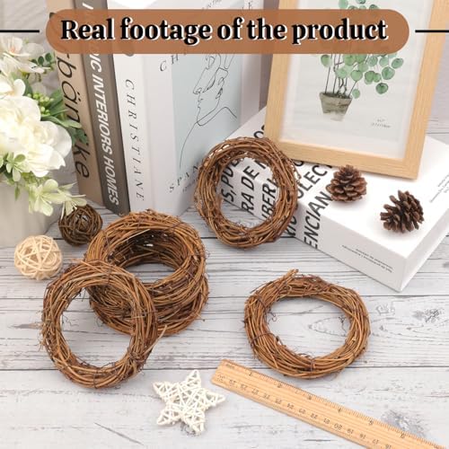 35 Pcs 4 Inch Natural Grapevine Wreath Set, Natural Rattan Wreath,Hand-Woven 4 Inch Vine Branch Wreaths, Perfect for DIY Crafts, Christmas Decorations, and Wedding Supplies