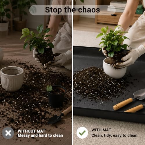 Repotting Mat for Indoor Plants with Gloves, Labels, Ties & Drainage Pads