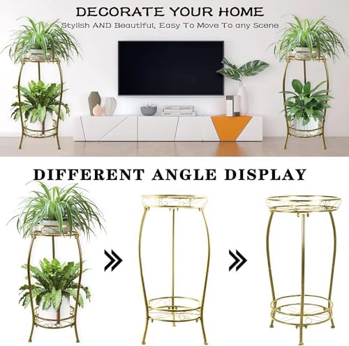 MOCORY Plant Stand Indoor Outdoor,2 Tier 27.1" Tall Metal Plant Stands,Gold