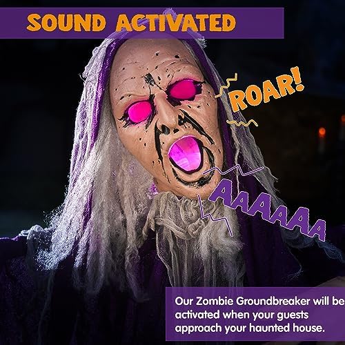 JOYIN Halloween Decorations Outdoor Animatronics Groundbreaker Zombie, Animated Halloween Outside Zombies Decor, Light-up Talking Groundbreaker with Shaking Body, Haunted House Lawn Graveyard Decor