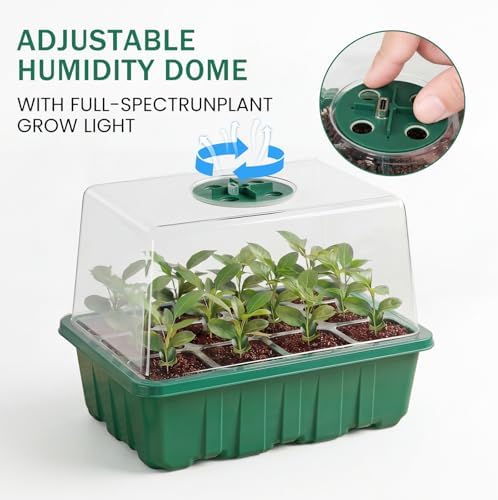 YAUNGEL Seed Starter Tray with Grow Light, 6 Pack Seed Starter Kit with Timing Controller Adjustable Brightness, Thicken Seedling Starter Trays with Humidity Domes Heightened Lids, Gift Box