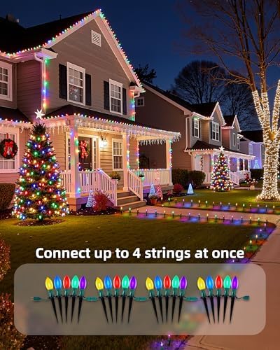 Christmas Pathway Lights Outdoor,51.4 Ft C9 Lights with 40 Multicolor Bulbs