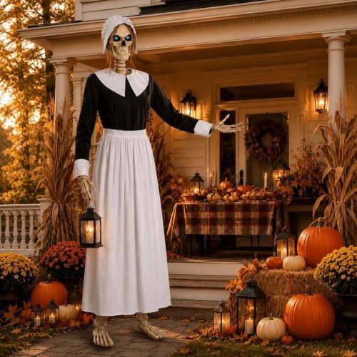3 Pcs Pilgrim Woman Outfit for 12 Ft Skeleton Thanksgiving Accessories