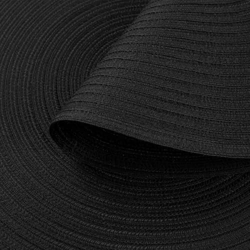 SHACOS Round Braided Placemats Set of 6 Cotton Polyester Heavy Duty 15 inch Round Table Mats Washable Heat Resistant Place Mats (Black, 6)