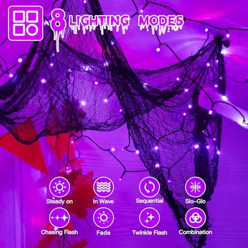 Guhope 66FT 200 LED Halloween Lights, Purple Halloween Lights Outdoor with 8 Lighting Modes, Waterproof String Lights for Halloween Christmas Outdoor Party Yard Garden Decoration