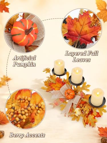 Alphatool Fall Centerpieces for Tables, 3 Candle Holders with Maple Leaves