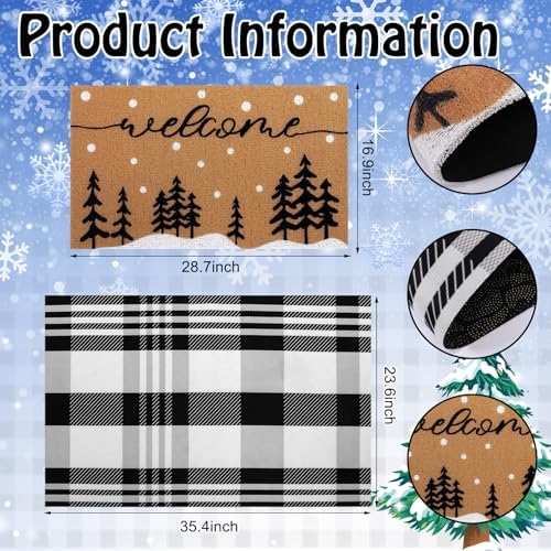 Tinideya 2 Pcs Christmas Layered Doormat Set for Front Porch, Snowy Tree