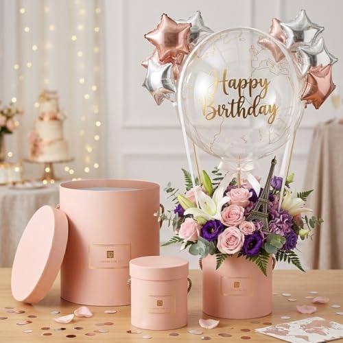 Hollyone Pink Gift Box with Lids Set of 3 Round Nesting Gift Boxes for Presents 3 Assorted Sizes Flowers Arrangements Box for Gift Giving Christmas Valentine Thanksgiving Mom Gifts Present Wrapping