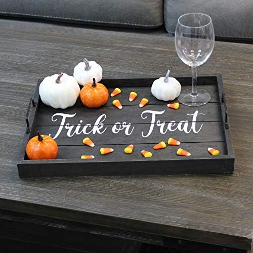 Elegant Designs HG2000-KTT Halloween Decorative Wood Serving Tray w/Handles, 15.50" x 12", Black Wash Trick or Treat