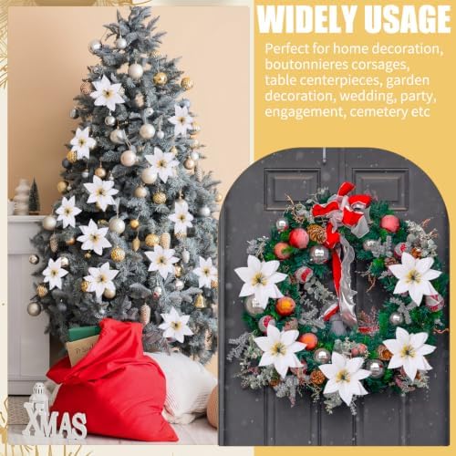 9 Pack Christmas Artificial Poinsettia Flowers 7 Heads White Flower