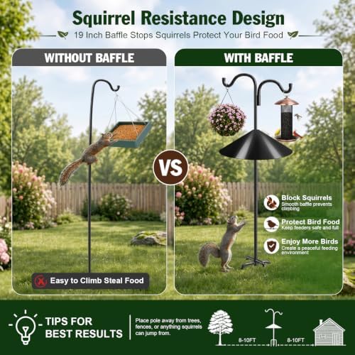 Gtongoko Squirrel Proof Bird Feeder Pole, 92" Shepherds Hook with Baffle