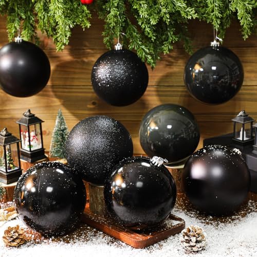 Yerliker 8 Pack 6 Inch Large Christmas Ornament Hanging Balls, Black