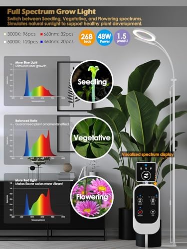 48W Grow Lights for Indoor Plants, Full Spectrum LED Plant Light with Stand