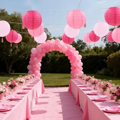 Pink Paper Lanterns Decorative, Pink Hanging Round Paper Lanterns for Wedding Bridal Baby Shower Valentines Day Gender Reveal (9 PCS)