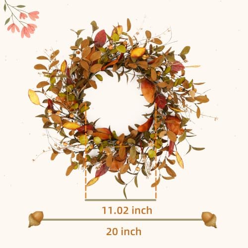 YNYLCHMX 20" Fall Wreath for Front Door, Eucalyptus, Berry and Magnolia