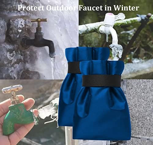 Outdoor Faucet Covers for Winter Freeze Protection, Upgraded Thicken 8.5" H x 6.1" W Outside Garden Faucet Socks for Winter Waterproof Reusable Hose Bibs Insulated Spigot Cover, 2 Pack Blue