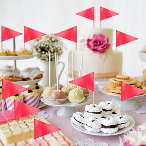 stidsds Solid Pink Cupcake Toppers Flags Mini Small Plain Pink Triangle Toothpick Stick Flag Blank DIY Color Decoration(100 pcs)