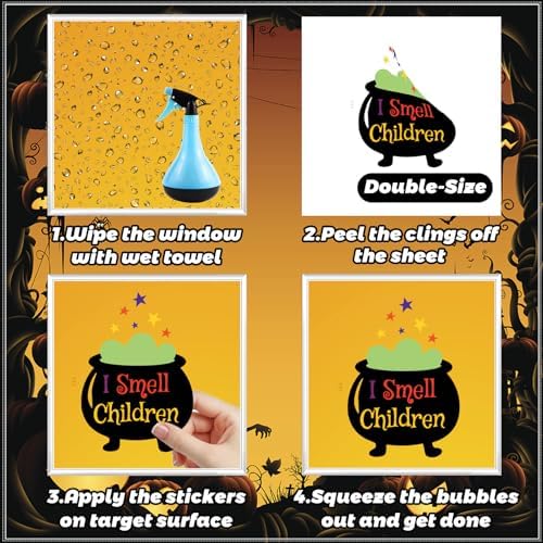 92Pcs Halloween Window Clings - Hocus Pocus Window Clings,I Smell Children Witch Clings for Glass Windows,Reusable Double Sided Static Window Stickers for Halloween Decorations(9 Sheets)