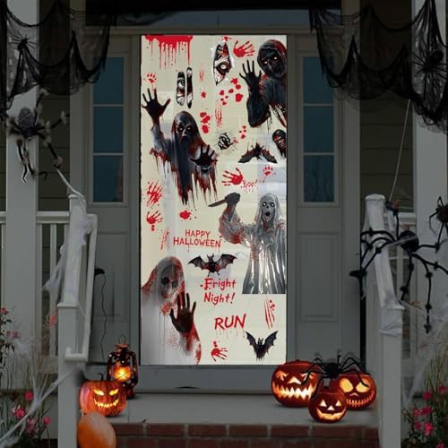 Bloss Halloween Window Clings for Glass Decor, Double-Side Halloween Window Stickers with Mysterious Phantom Design, Red Print (Hand & Foot) Ghost Window Decals for Home/Party Decorations