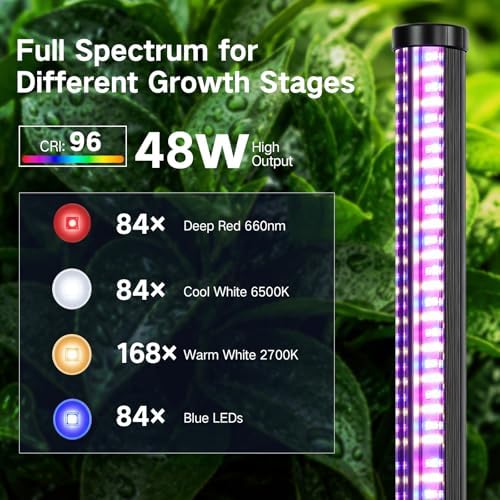 OUTON Standing Grow Lights for Indoor Plants, 48W Full Spectrum Plant Light