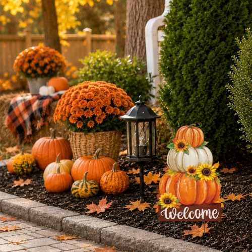 Fall Decorations Outdoor Metal Yard Sign Pumpkin Garden Stakes