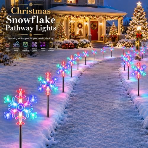 FREECUBE 6 Pack Smart Snowflake Pathway Lights with APP & Remote Control, RGB DIY, Music & Timer, 80+ Scene Mode Lighted Snowflake Christmas Decorations for Yard, Patio, Walkway