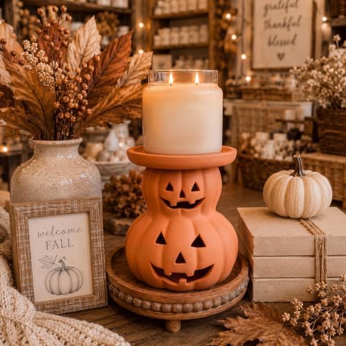 Tioncy 2pcs Halloween Decor Terracotta Jack O Lantern Pumpkin Candle Holder